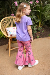 Purple Big butterfly printed half sleeves t shirt with butterfly printed pjs kids suit