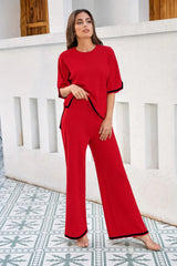 Red Grace Contrast Trim Lounge Set