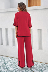 Red Grace Contrast Trim Lounge Set