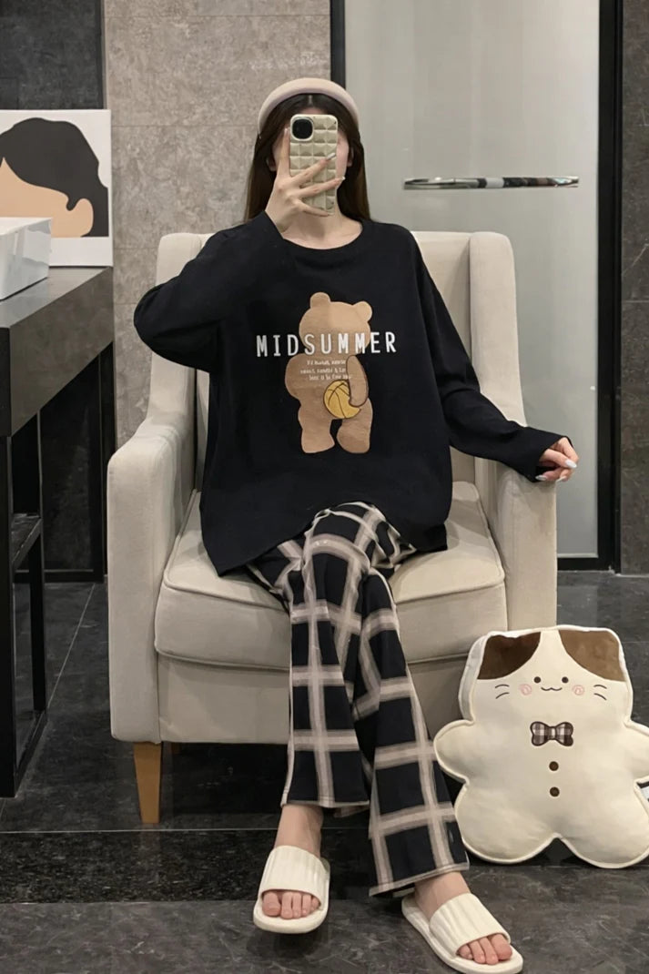 Black Mid Summers Printed with checkered trouser Night suit