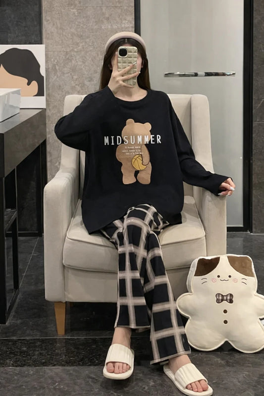 Black Mid Summers Printed with checkered trouser Night suit