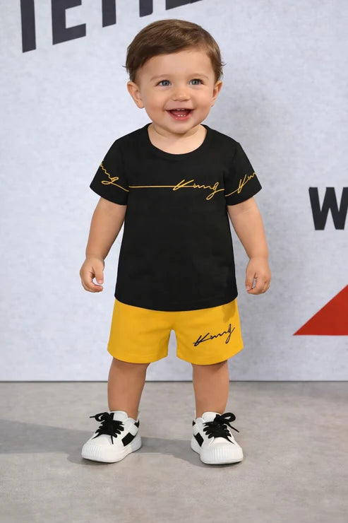 Black Kong printed t Shirt with yellow shorts printed kids suit