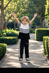 Black and Grey kivq printed half sleeves kids suit