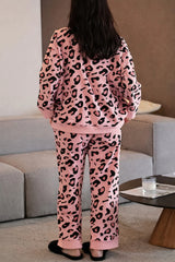 Baby Pink with Cheetah Printed V-Neck Button Printed Pjs