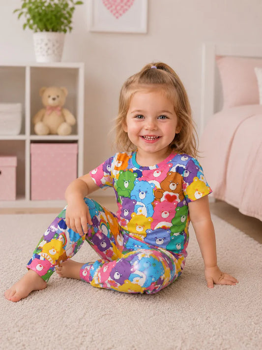 Nostalgic Cartoon Bear Graphic Kids Suit