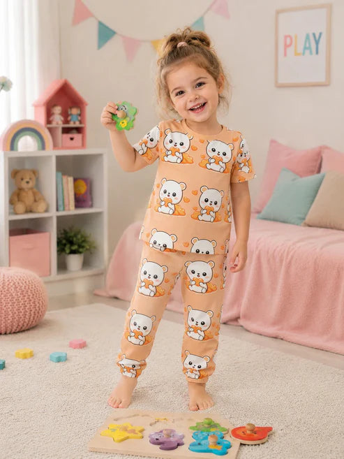 Kawaii Bear & Heart Graphic Kids Suit