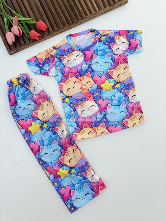 Kawaii Kitten, Heart & Star Graphic Kids Suit