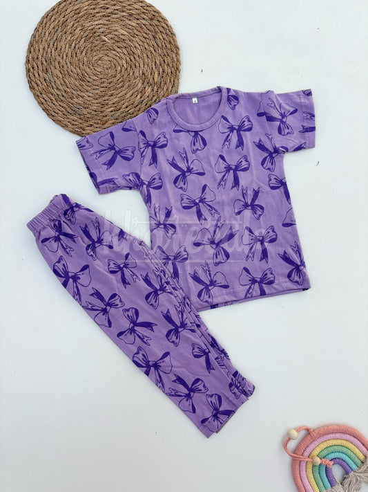 Purple Bow Printed Kid Suit