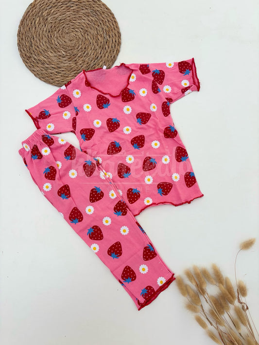 Pink Strawberry Printed Kids Suit