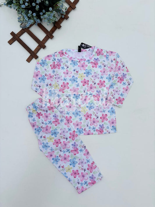 Off white Big Flowers Printed Full Sleeves Kids Suit