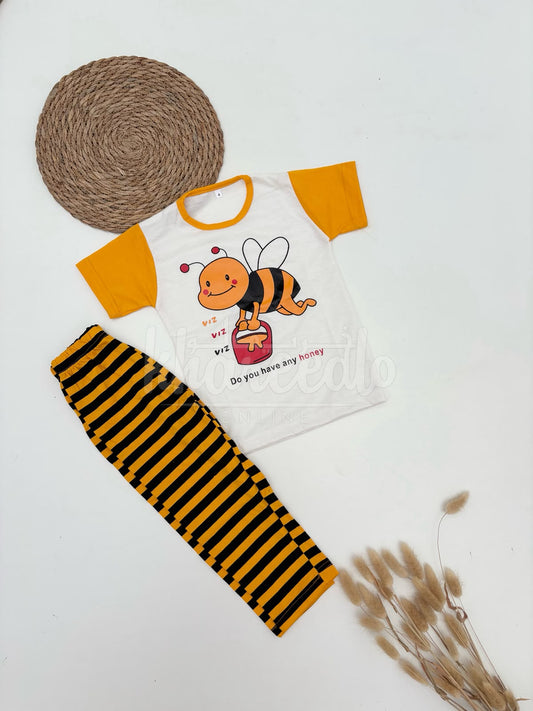 White And Yellow Honey Bee Printed Kids Suit