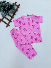 Baby Pink All Over Bears Printed Half Sleeves Kids Suit