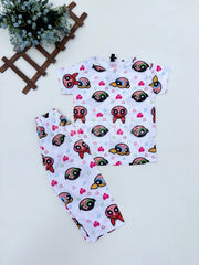 White Power Puff Girls Printed Half Sleeves Kids Suit