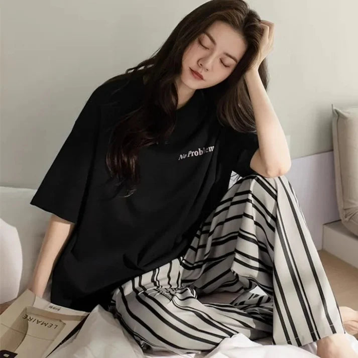 Black No Problem Mini Print Half Sleeves With Lining Printed Trouser