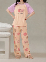 Pink Bunny Dream Printed Half Sleeves Night Suit