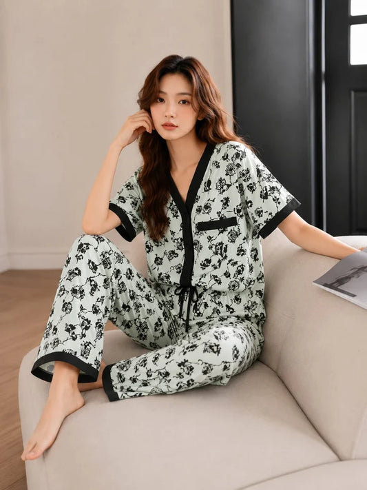 Floral Breeze Printed Button Pjs