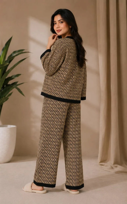 Brown Signature Monogram Button Pjs