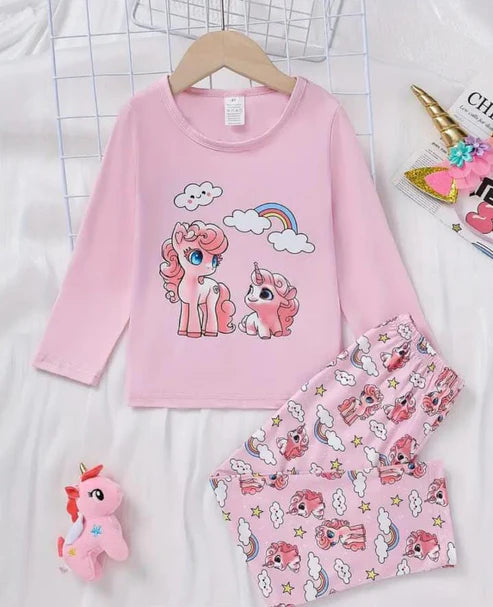 Pink Unicorn Rainbow Printed Kids Night Suit (KO-604)