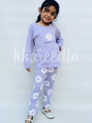 Purple Daisy Flowers Printed Kids Night Suit (KO-606)