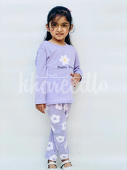 Purple Daisy Flowers Printed Kids Night Suit (KO-606)