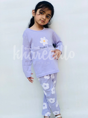 Purple Daisy Flowers Printed Kids Night Suit (KO-606)