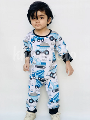 White and Blue Big Truck Printed Kids Night Suit (KO-615)