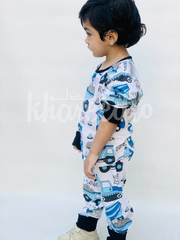 White and Blue Big Truck Printed Kids Night Suit (KO-615)