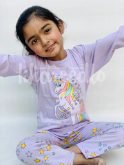 Purple Unicorn Printed Kids Night Suit (KO-605)