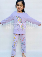 Purple Unicorn Printed Kids Night Suit (KO-605)