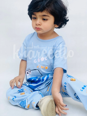 Sky blue Cool Dino Printed Kids Night Suit (KO-610)