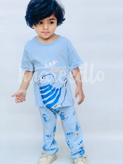 Sky blue Cool Dino Printed Kids Night Suit (KO-610)