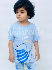 Sky blue Cool Dino Printed Kids Night Suit (KO-610)