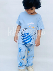 Sky blue Cool Dino Printed Kids Night Suit (KO-610)