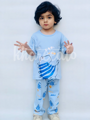 Sky blue Cool Dino Printed Kids Night Suit (KO-610)