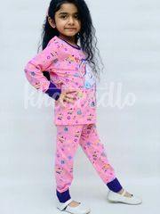 Pink Unicorn Multi Star Printed Full Sleeves Printed Pajama Kids Night Suit (KO-617)