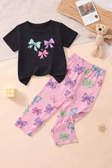 Black Bows Printed Half Sleeves Kids Suit