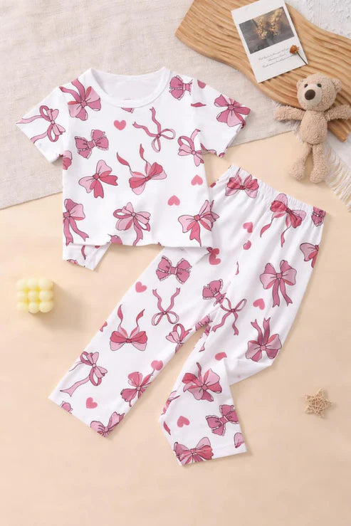 Off white all Over Bows Printed Half Sleeves Kids Suit