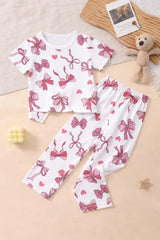 Off white all Over Bows Printed Half Sleeves Kids Suit