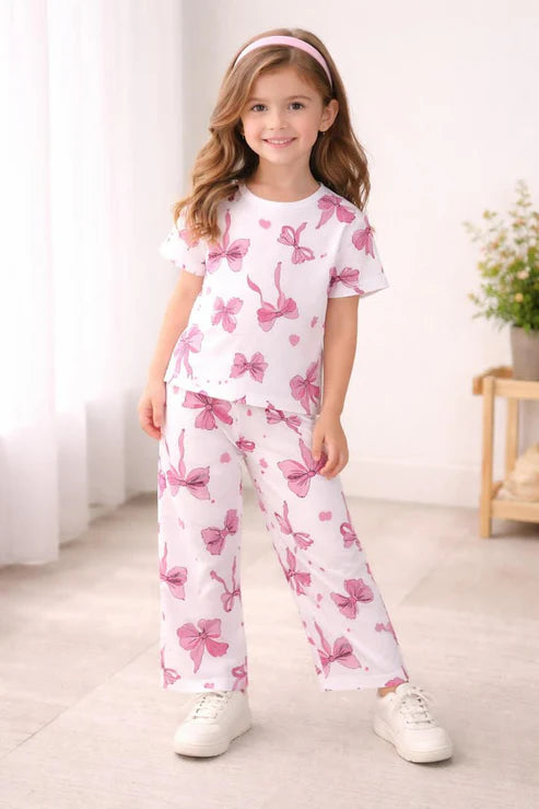 Off white all Over Bows Printed Half Sleeves Kids Suit