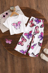 Off white Butterfly Printed Half Sleeves Kids Suit