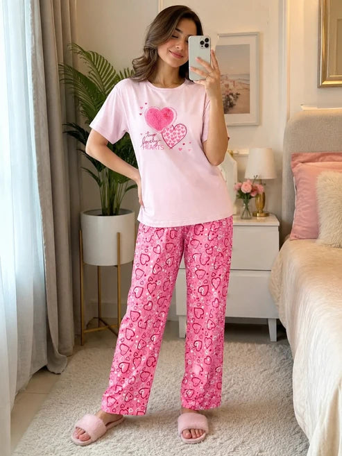 Sweet Hearts Printed Night Suit