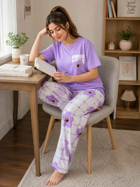 Lavender Bloom Printed Night Suit