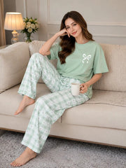 Mint Bow Printed Night Suit