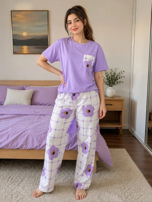 Lavender Bloom Printed Night Suit