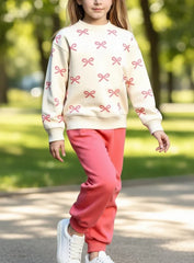 Off white Pink Bows Kids Track Suit