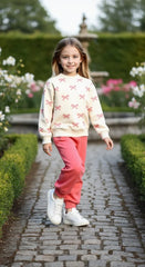 Off white Pink Bows Kids Track Suit